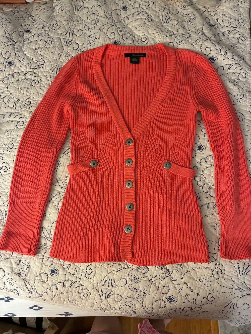 Calvin Klein Jeans Coral Ribbed Button-Front Cardigan - P/S